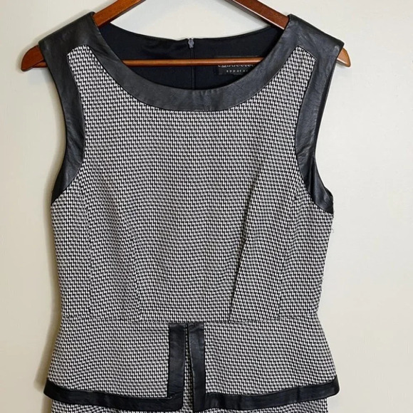 CONNECTED APPAREL Houndstooth Leather Trim Dress Peplum Parisian Classic Size S - Picture 3 of 10